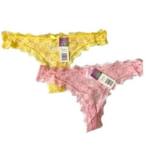 Sexy 2pk lace thong panties in yellow & pink Large